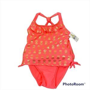 NWT Girls Real Love Brand Coral Pineapple Print‎ Two Piece Bathing Suit